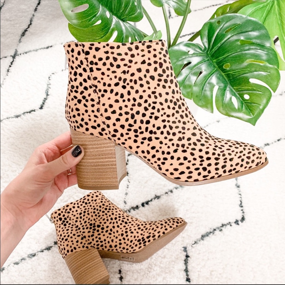Leopard print ankle booties cheetah wood block - Picture 7 of 9